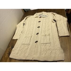 Aran Crafts Sweater Womens Medium Merino Wool Cable Knit Toggle Long Cardigan